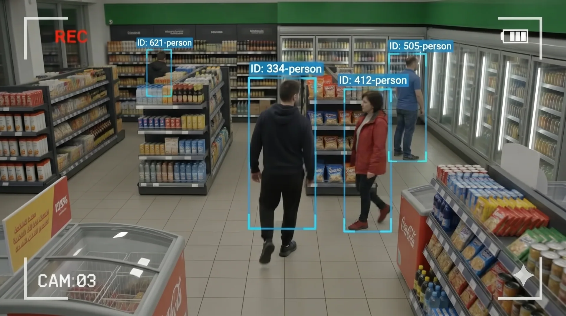 Cross-camera journey analytics: vehicles and people tracked across service-station cameras.